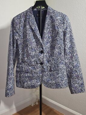 Talbots Navy Floral Blazer with Lavender Accents